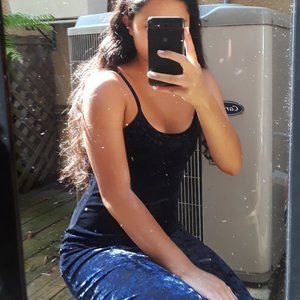 DARK BLUE VELVET LONG DRESS *PARTY DRESS